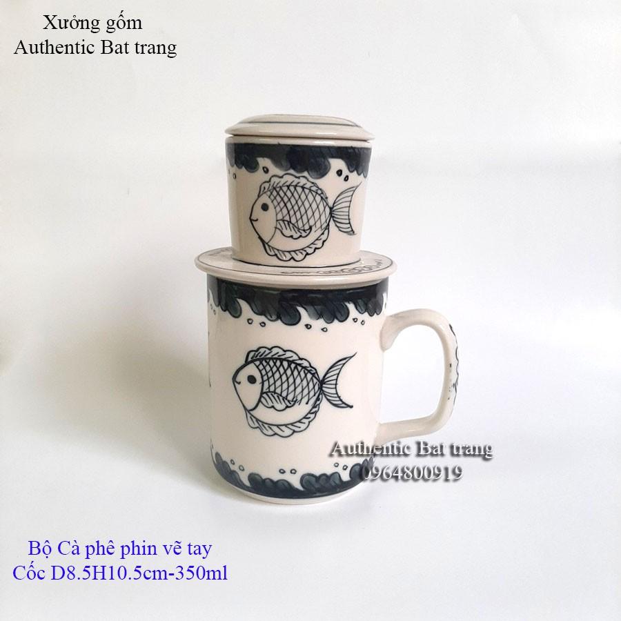 BỘ CỐC SỨ PHA CÀ PHÊ PHIN, PHA TRÀ 3TRONG1 siêu tiện lợi, VẼ TAY bởi Xưởng gốm sứ Authentic Bát tràng