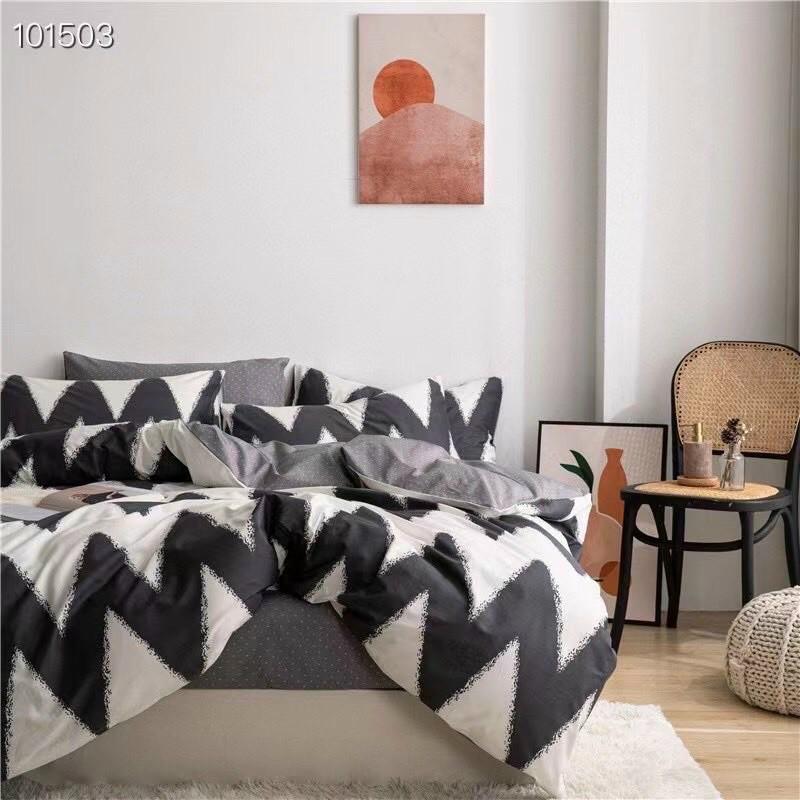 Set Cotton Living 100%cotton hàng nhập khẩu cao cất 4 món Kẻ Hiện Đại Đen Trắng