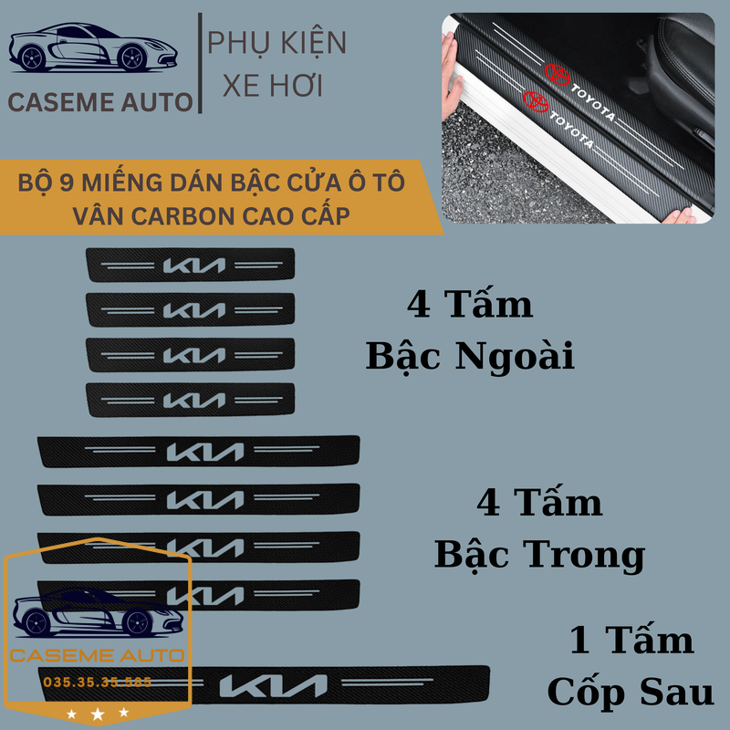 [KIA] Bộ 9 Miếng Dán Vân Carbon Chống Trầy Xước Bậc Cửa Ô Tô Dành Cho Hãng Xe KIA - Hàng Chính Hãng
