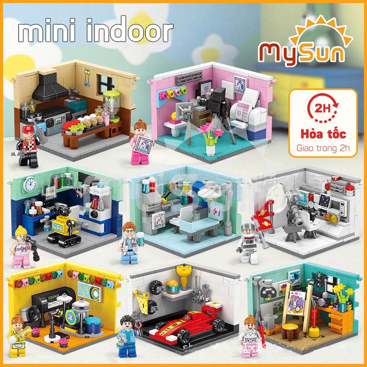 Xếp mô hình lắp ráp nhà căn phòng bác sỹ, phi hành gia, hoạ sỹ đồ chơi nghề nghiệp cho bé
