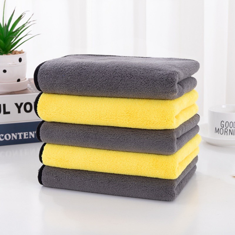 [khăn siêu thấm Microfiber] chuyển dụng lau ô tô xe hơi lau bếp lau kính lau tay màu vàng 2 lớp cao cấp