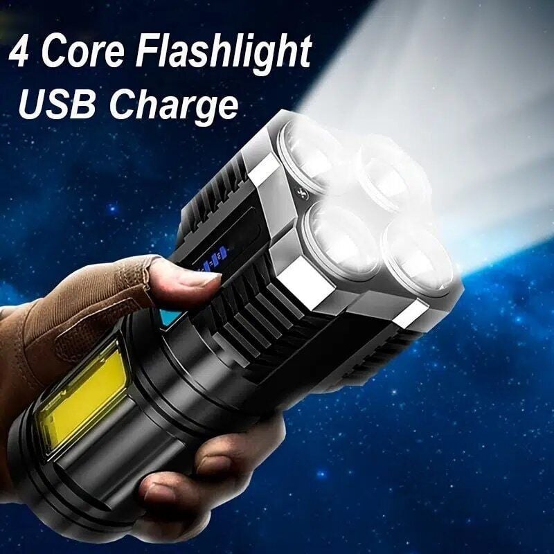 Đèn Pin Cầm Tay Chiếu Xa Siêu Sáng 4 Bóng 4 Chế Độ, Đèn Pin Led cổng sạc USB