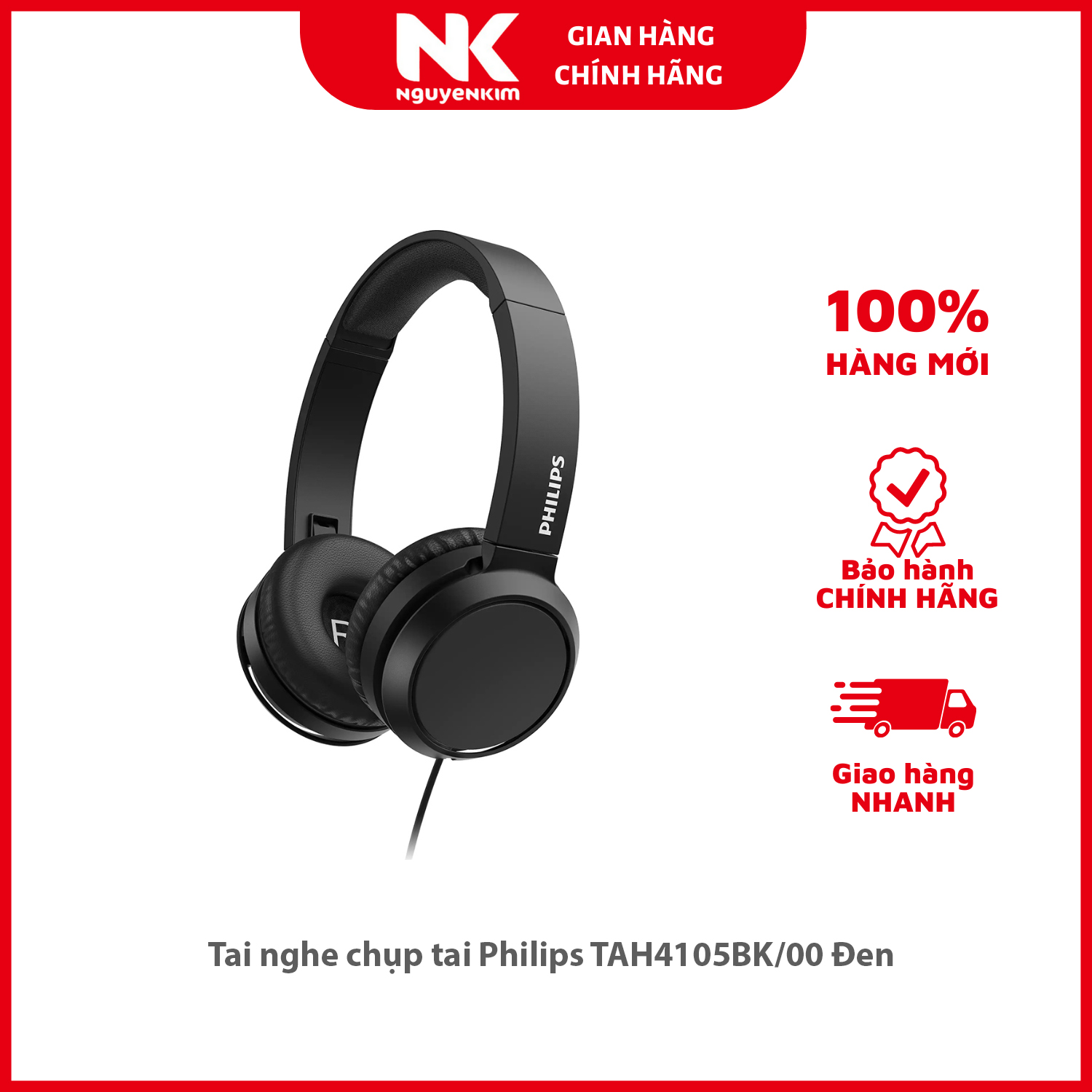 Tai nghe chụp tai Philips TAH4105BK/00 Đen - Hàng Chính Hãng