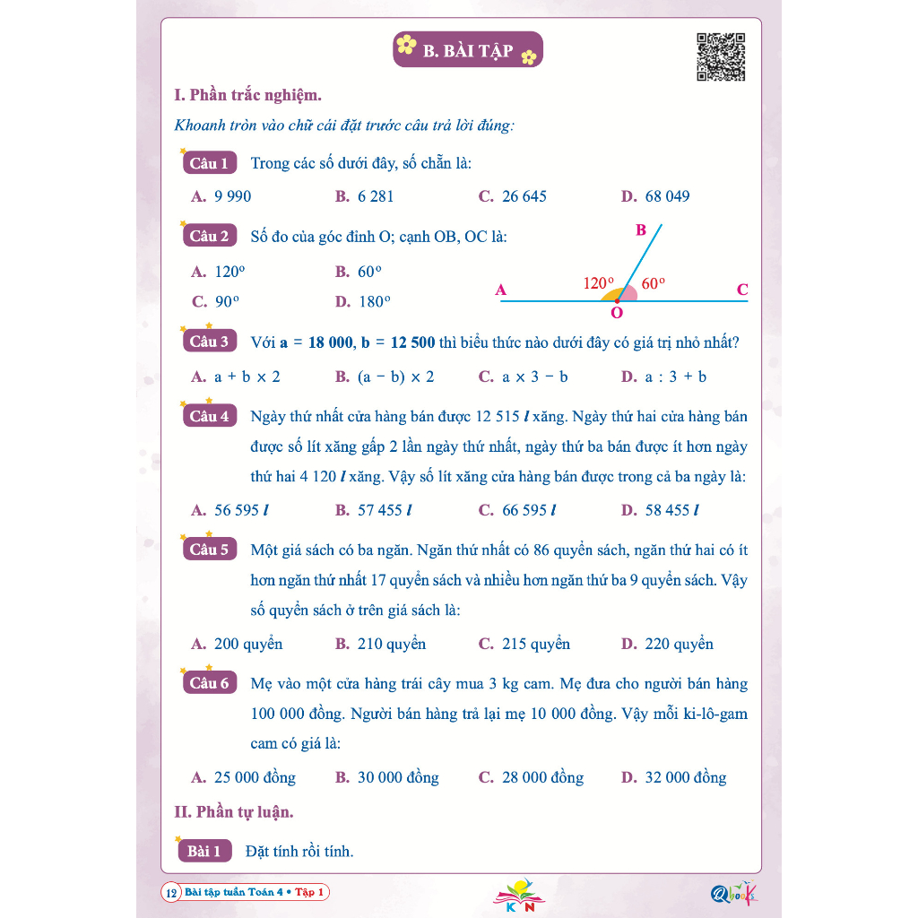 Sách - Bài Tập Tuần Toán 4 - Tập 1 - Có mã QR Video bài giảng