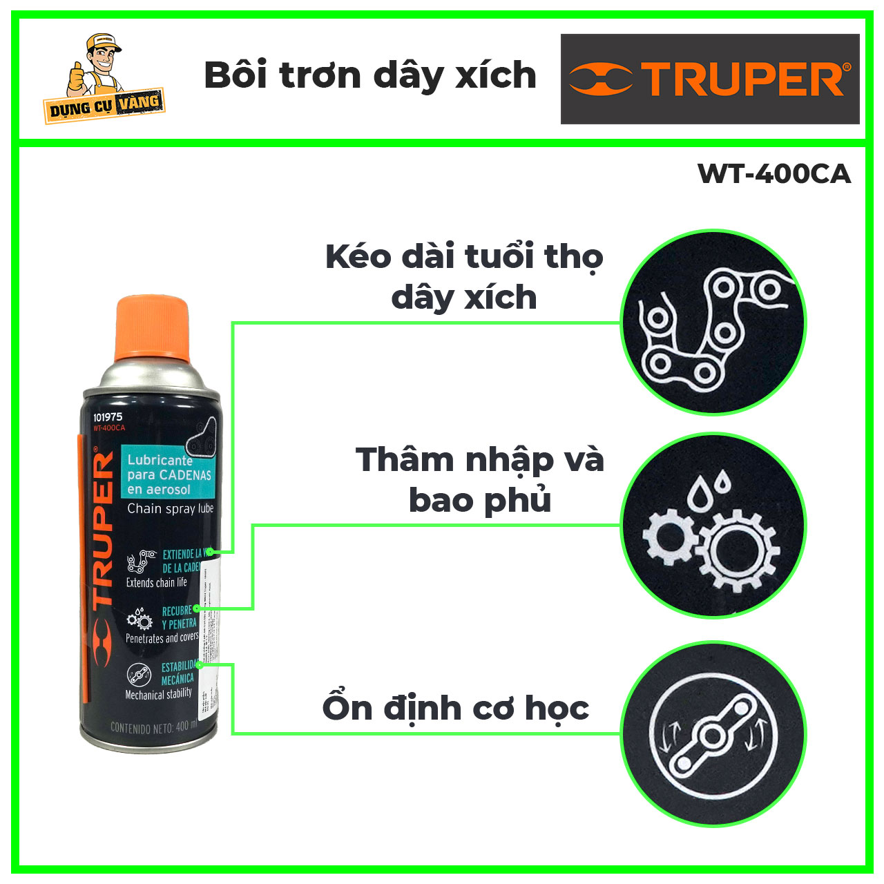 Chai xịt chống rỉ sét, bôi trơn 400ml Truper WT-400CA