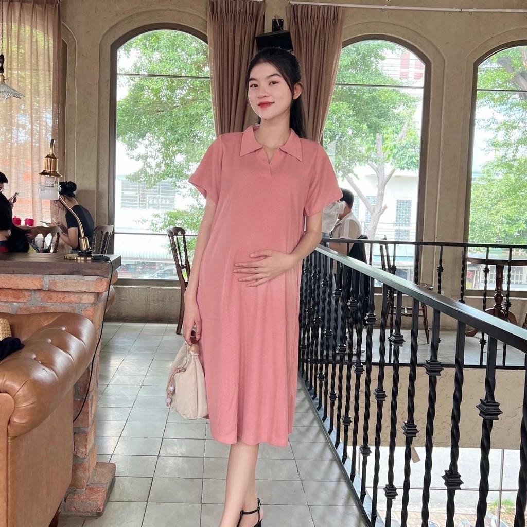 Đầm bầu Polo thun tăm dáng dài trẻ trung, năng động - Hồng