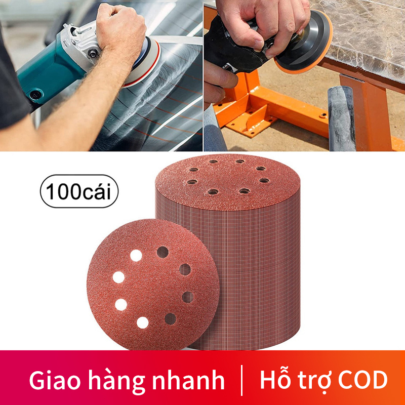 100 tờ Giấy nhám tròn 125mm đủ số grit Giấy Nhám Đĩa 5 Inches Đế Dán số 80 đến 400 - đường kính máy chà tường