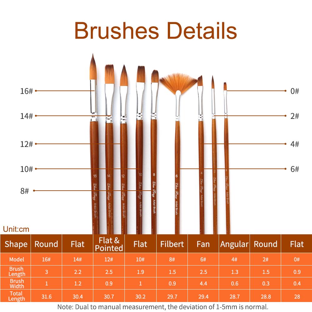 Bộ Cọ Sơn Đa Năng Nylon cho Dầu Acrylic Màu Nước Bột Màu 9 cái