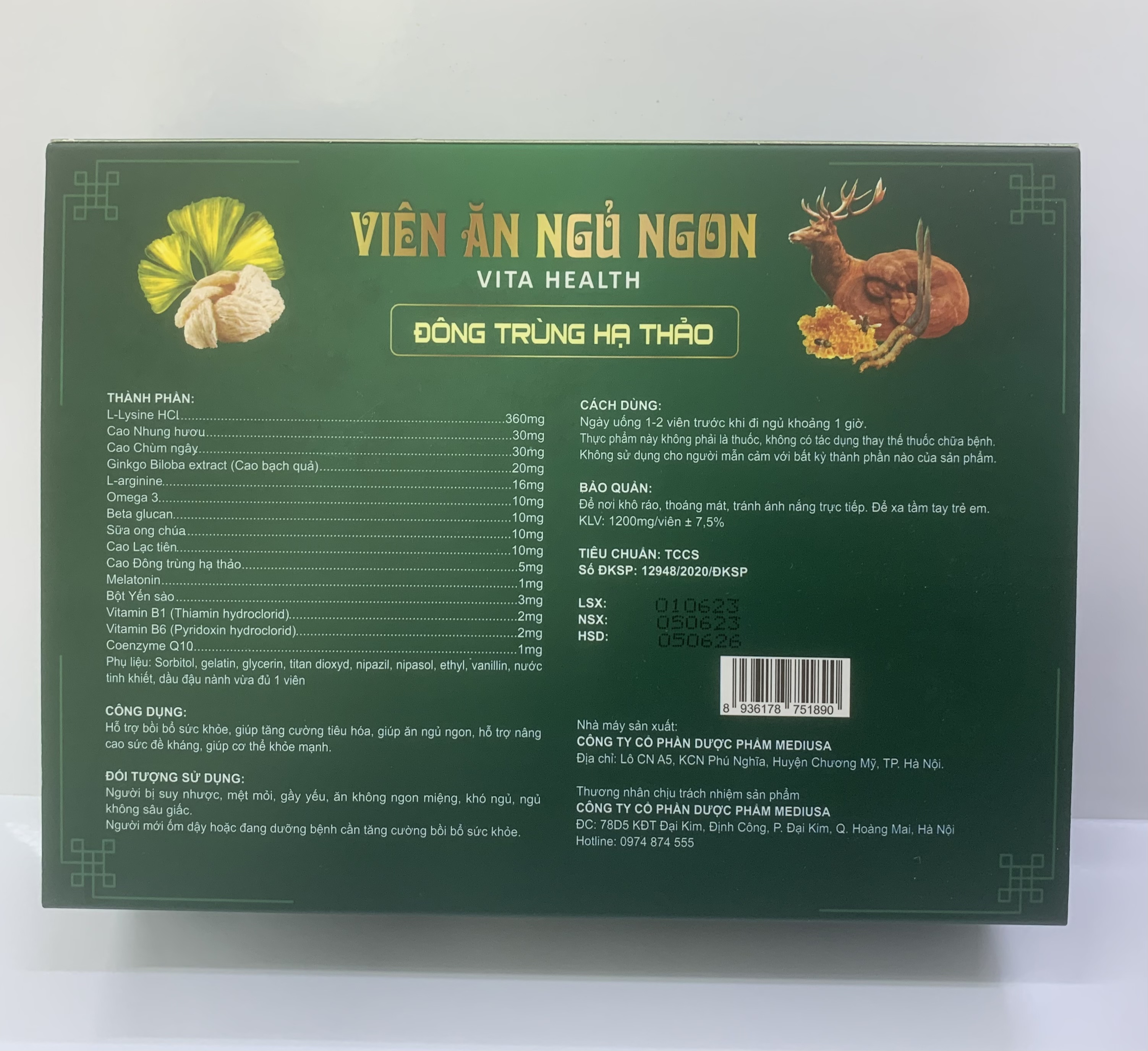 Viên ăn ngủ ngon Vita Health, hộp 60 viên