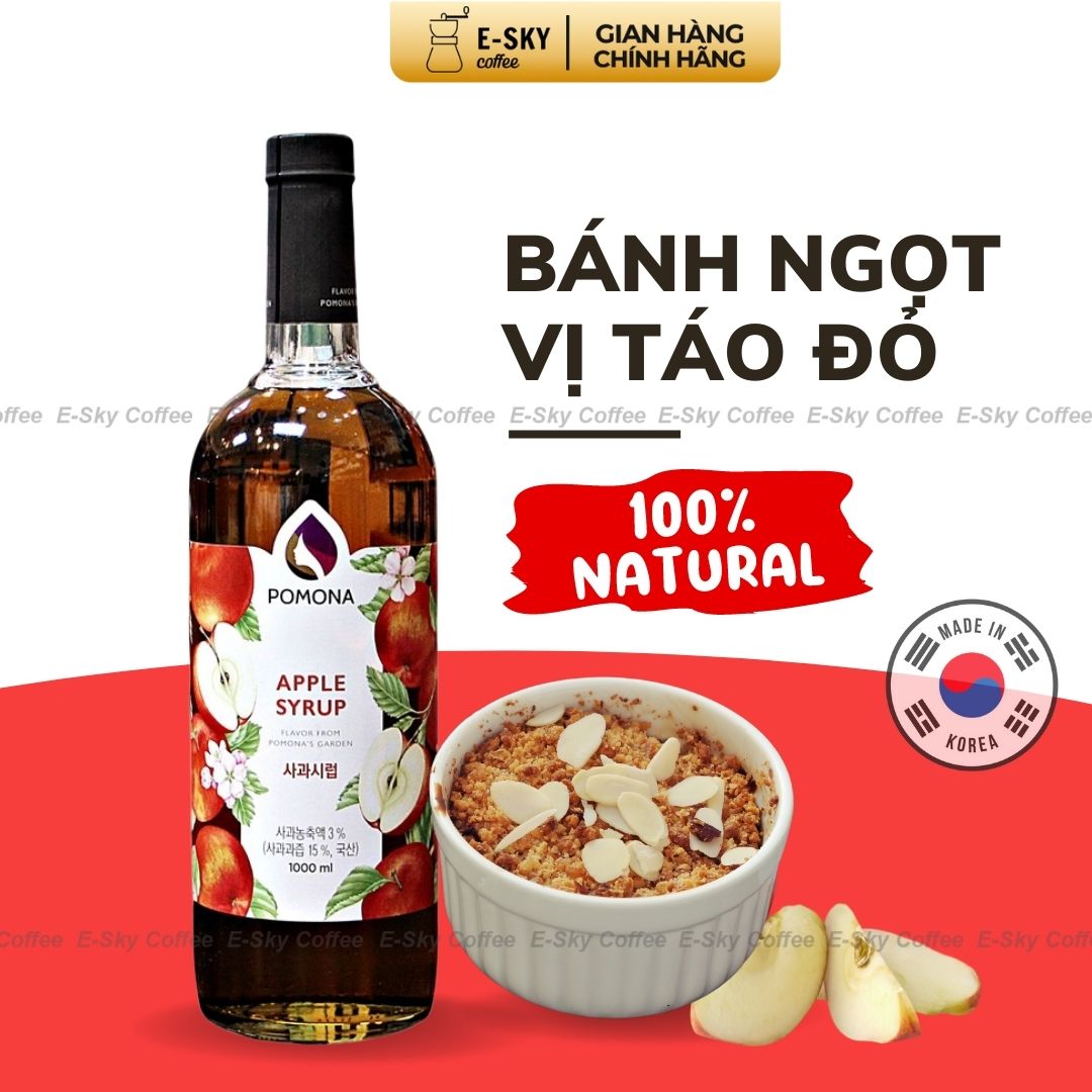 Siro Táo Đỏ Pomona Apple Syrup Nguyên Liệu Pha Chế Hàn Quốc Chai Thủy Tinh 1 lít