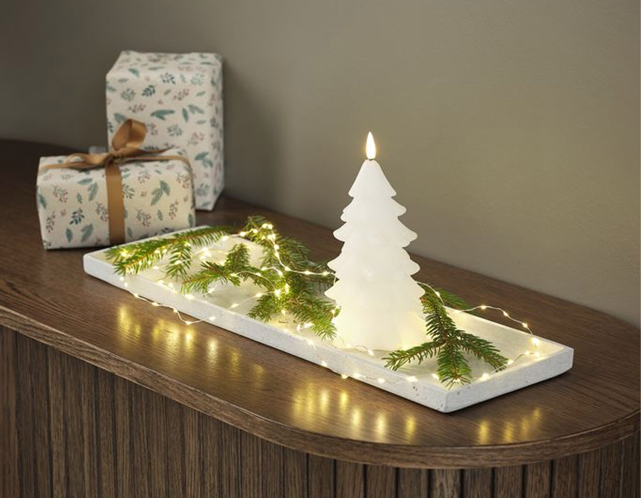 Khay trang trí | JYSK Nisse | polyresin/polystone | xám nhạt |  R15xD50xC2cm