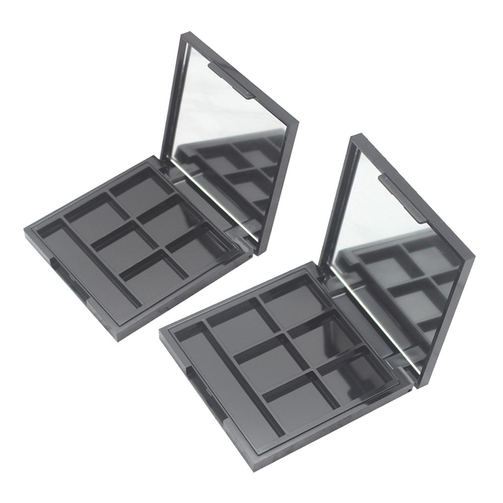 2x 6 Slots Eyeshadow Palette Portable Blush Powder Foundation Case W/ Mirror