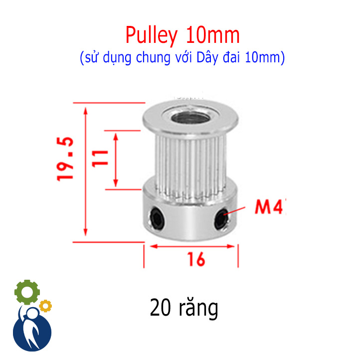 Buly, Puly, Pulley Trục 6mm - 20 Răng Đai 10, sử dụng với dây đai 2GT-10mm