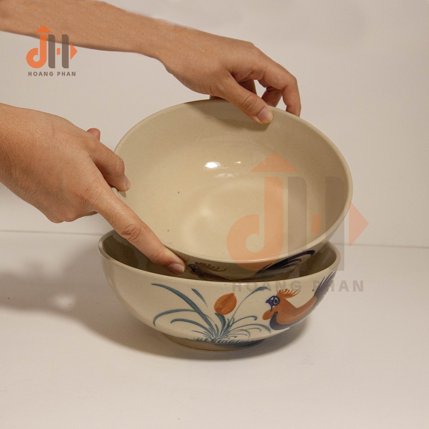 [Bữa cơm Thuần Việt] Bộ 2 tô gốm dùng món nước họa tiết gà trống Nam Bộ