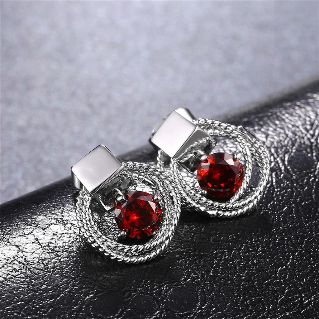 Vintage White Gold Round Red Zircon Fashion