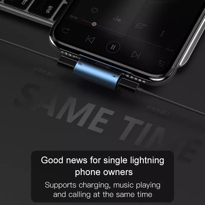 Jack chuyển cổng Lightning 1 thành 2 có hỗ trợ đàm thoại-  Baseus L46 hỗ trợ âm thanh và đàm thoại cho iPhone/ iPad - Hàng Chính Hãng