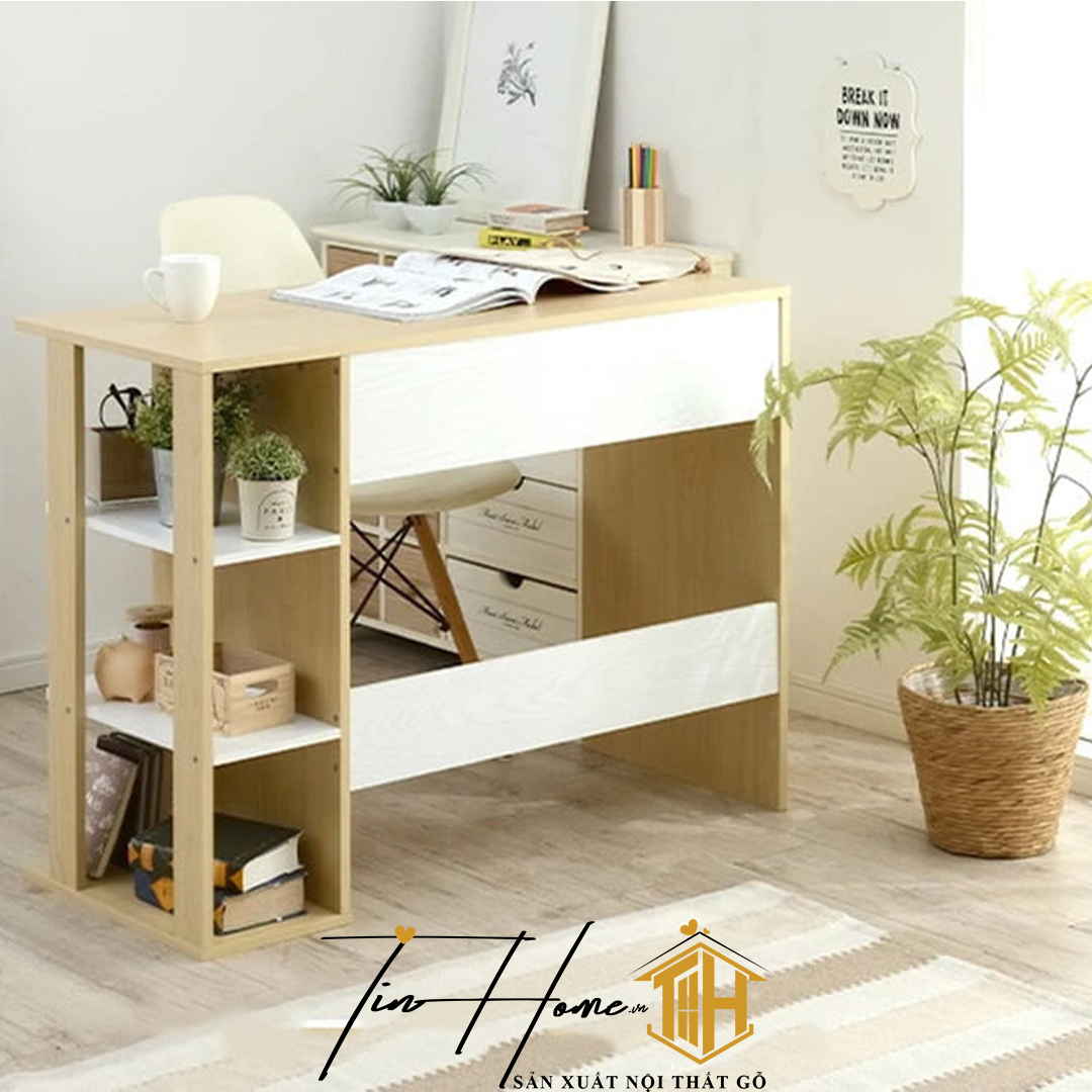 Bàn Làm Việc Gỗ Phối Kệ Sách Đa Năng Nội Thất Lắp Ráp BH-005