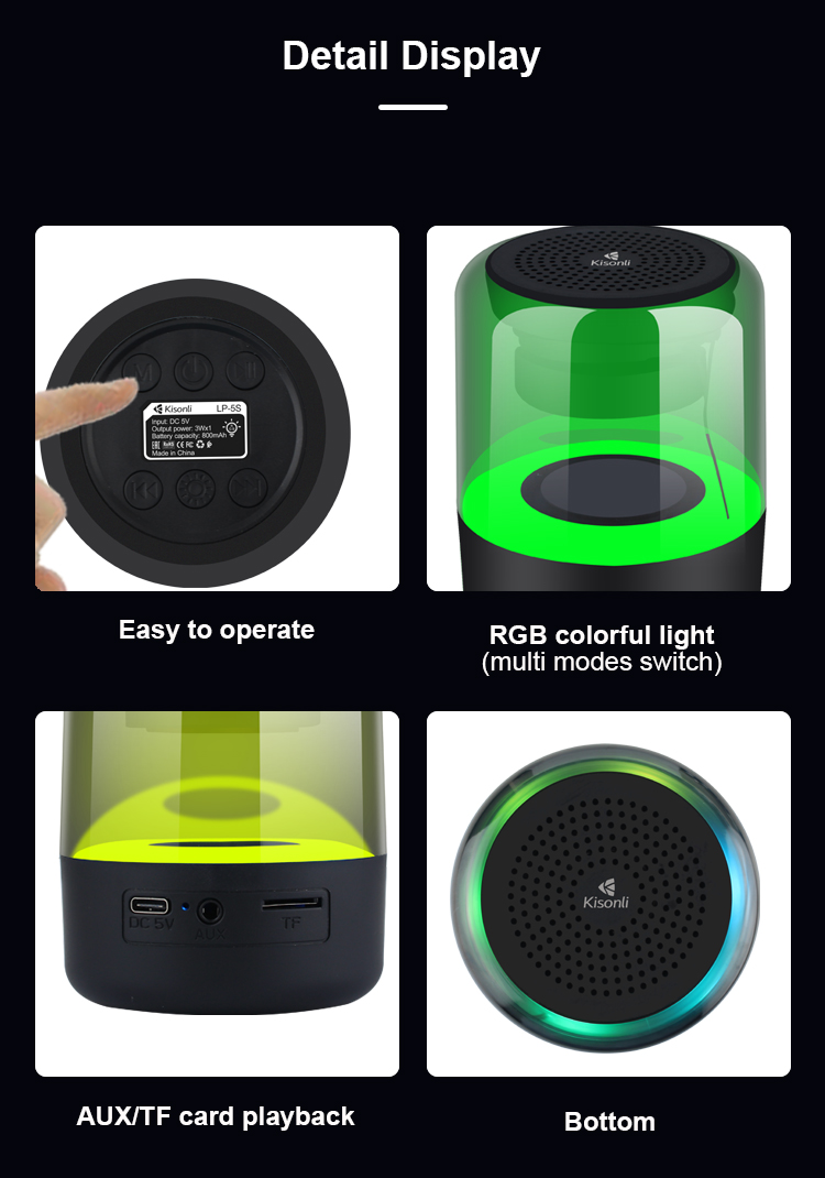 LOA BLUETOOTH/TF/FM LP-5S RGB ĐEN KISONLI - HN - HÀNG CHÍNH HÃNG