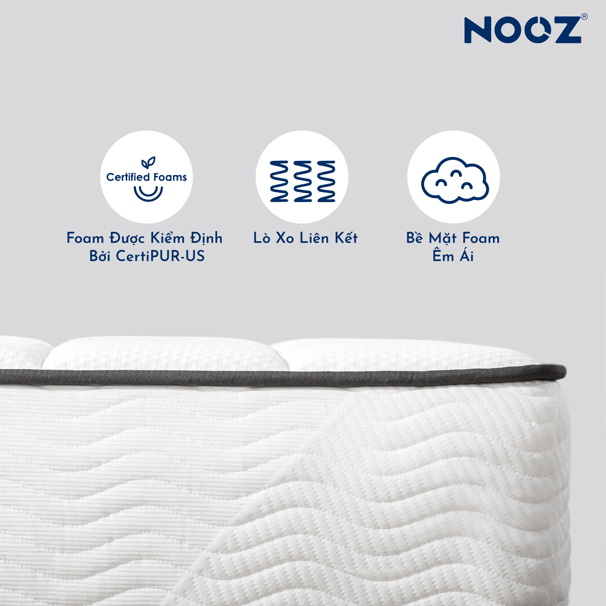 Nệm Foam Lò Xo Bonnell 18cm NOOZ Home Goods Mattress lò xo liên kết cùng tầng cao su non nâng đỡ