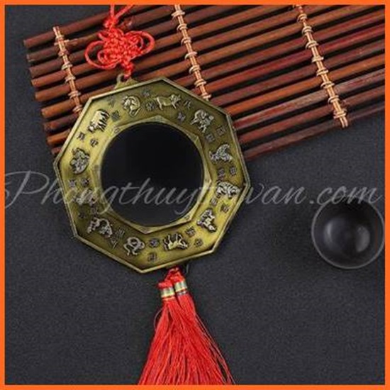 Gương Bát quái Thập Nhị Địa Chi  tặng kèm bột ngũ vị, văn khấn - thờ cúng
