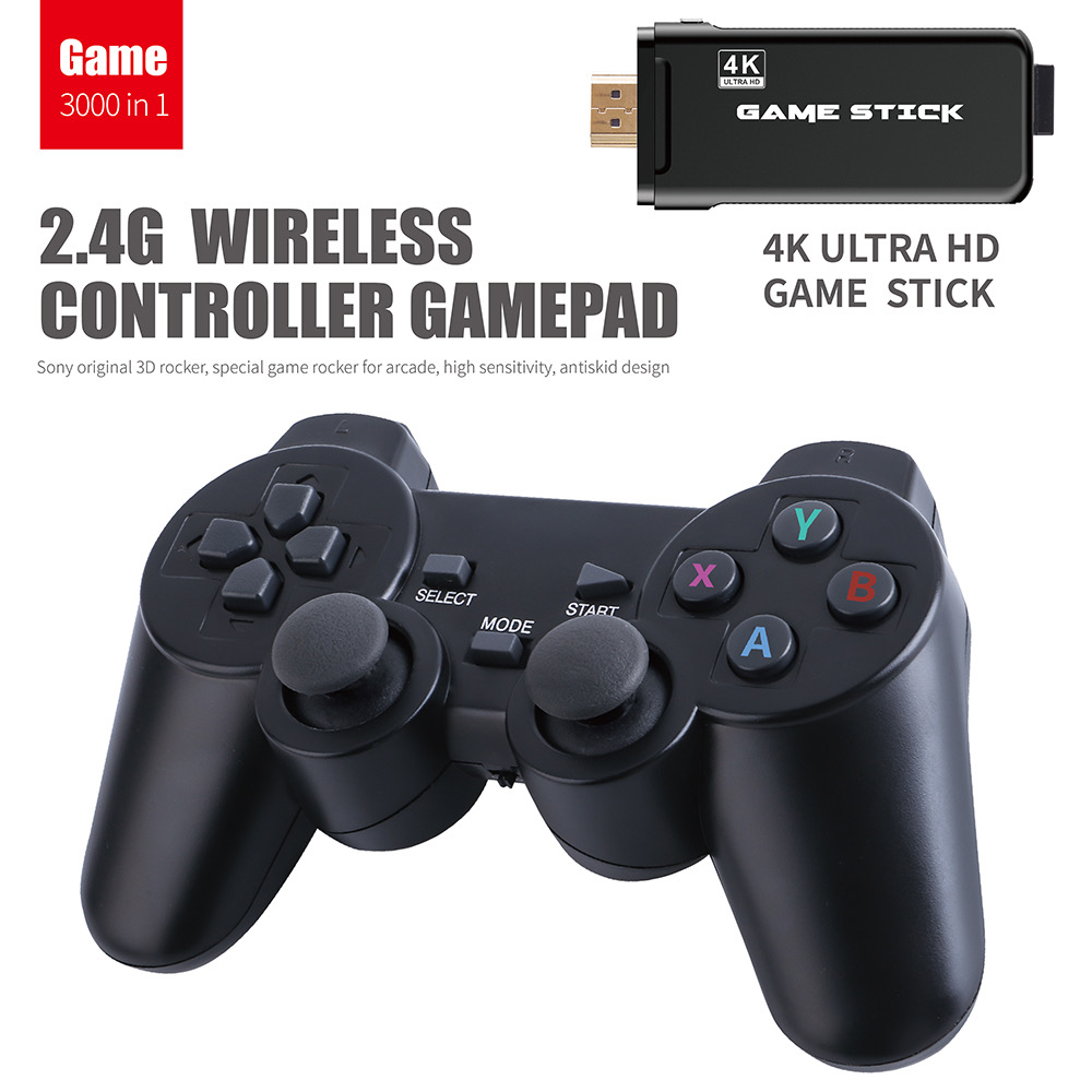 Máy chơi game điện tử 4 nút tay cầm không dây GAME STICK 4K ULTRA_HD Joystick 360 - 2 người chơi - kết nối TV 4K - Thẻ SD 32G +3000 games -Game console thiết bị game mượt ( HDMI ) - Tặng cáp chuyển HDMI