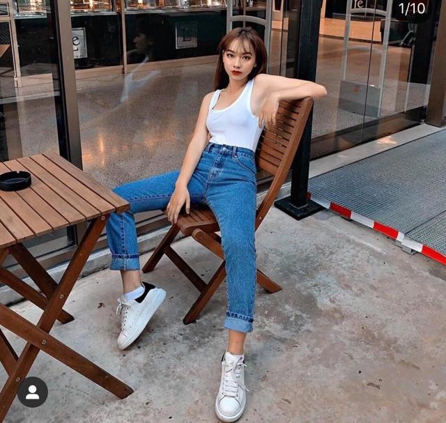 BAGGY JEANS XANH ĐẬM Cắt gấu- hình thật chính chủ
