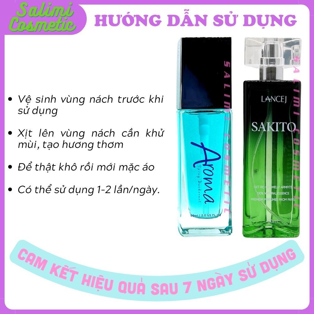 COMBO Xịt Khử Mùi AROMA & SAKITO 50ml, Khử Mùi Hôi Nách, Ngăn Tiết Mồ Hôi, Không Gây Ố Vàng Áo