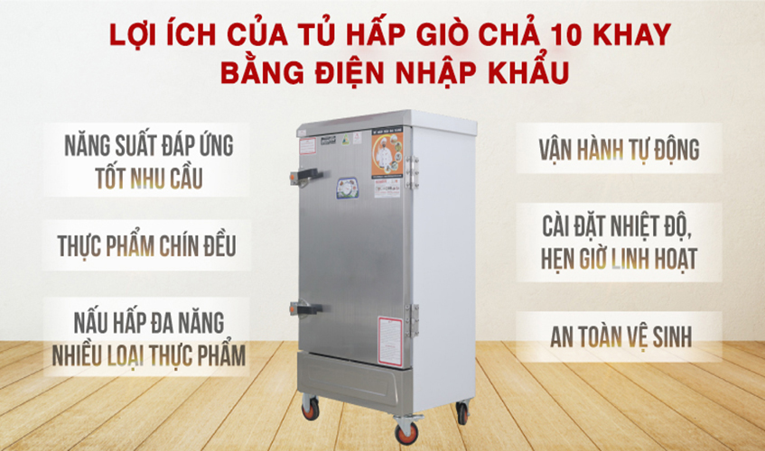 Tủ Hấp Giò Chả,Thực Phẩm 50 Kg/Mẻ Dùng Điện 10 Khay Nhập Khẩu NEWSUN, Năng Suất Cao - Hàng Chính Hãng