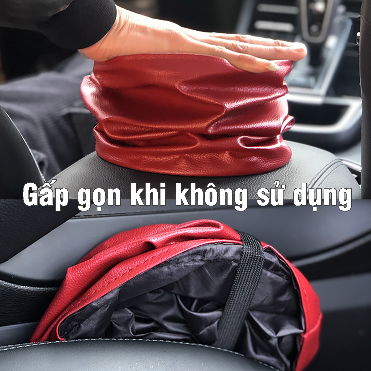 Túi đựng rác mini gấp gọn, túi rác tái sử dụng chống thấm 2 lớp có dây treo cho xe hơi, ô tô