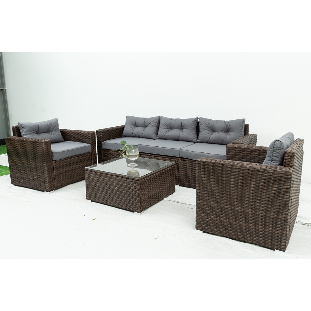 WEGO BỘ SOFA MÂY NHỰA NGOÀI TRỜI/ BỘ SOFA SÂN VƯỜN 5 CHỖ NGỒI//Outdoor Furniture Rattan Chair Sofa Dining Set Balcony Table Garden 5 seater