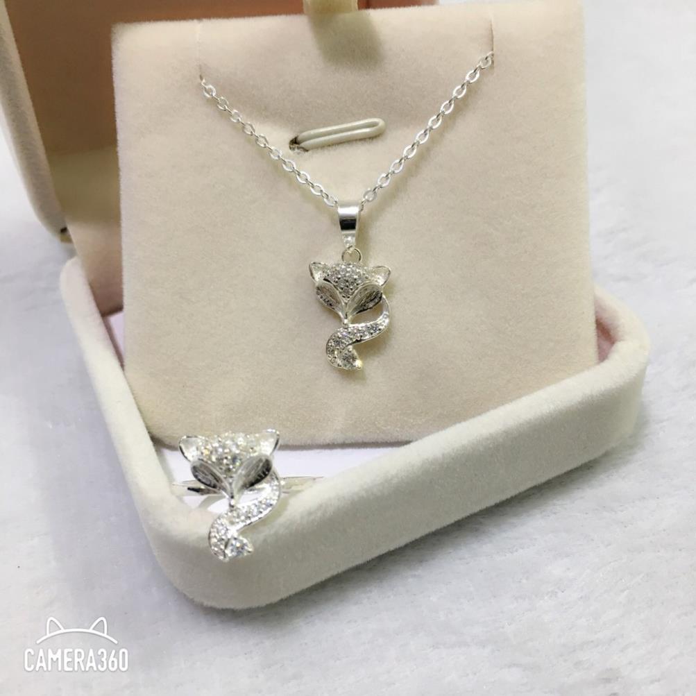 Bộ trang sức hồ ly bạc may mắn tình duyên 2 món dây chuyền-nhẫn ms08
