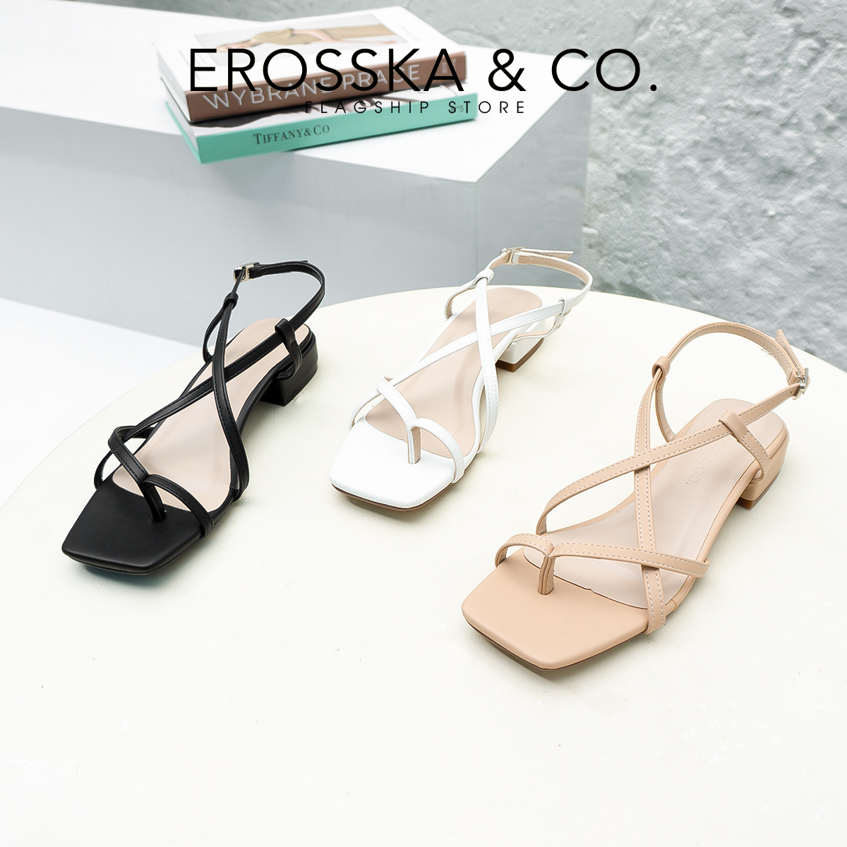 Erosska - Giày sandal cao gót quai mảnh mũi vuông cao 2,5cm EB040