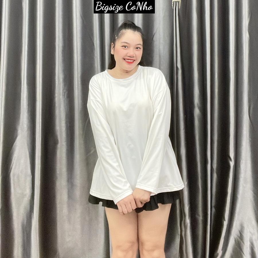 Áo thun trơn tay dài bigsize nữ freesize form rộng cho nàng Chuppy từ 58-95kg, Áo phông oversize THUN TD - Màu đen