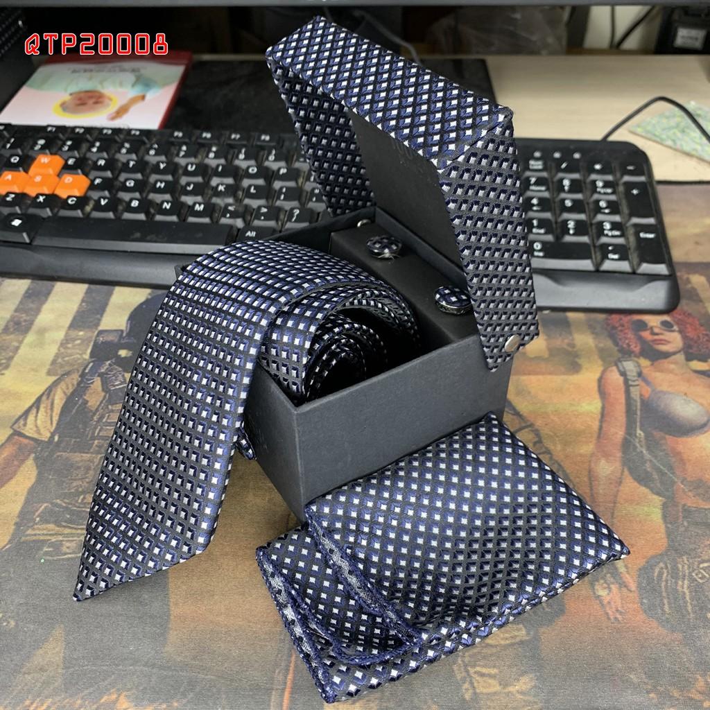 Cavat nam bản 8cm lót silk cao cấp nguyên hộp kèm khăn và khuy măng sét Giangpkc Qtp