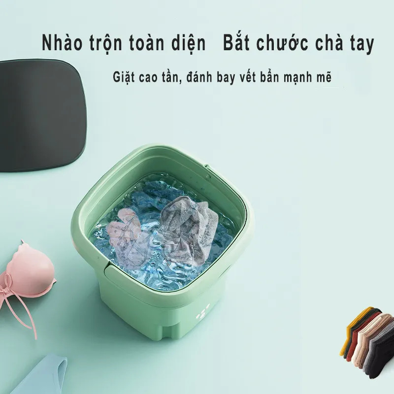 Máy Giặt Mini Gấp Gọn, Cao Cấp giặt đồ cho bé đồ lót tất dung tích 6L Giặt Nhanh Mạnh Tự Vắt Khô Khử Khuẩn Bằng Công Nghệ Mới