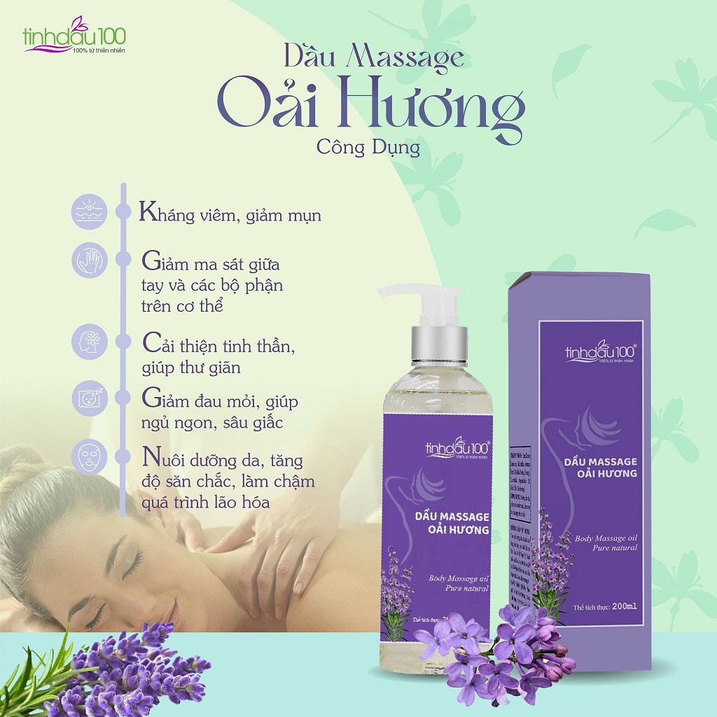 Dầu massage body oải hương dành cho Gia Đình - Dưỡng da, thư giãn 200ml