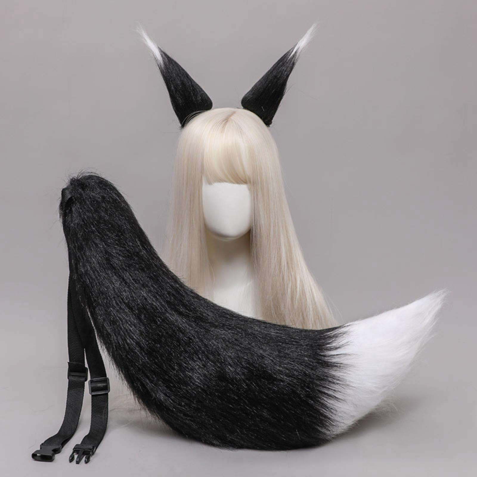 3 Pieces Plush Fox Ears Hair Clip Faux Fur Long Tail Women Girl Headwear Lovely Lolita Headband for Anime Cosplay Prop Christmas Fancy Dress