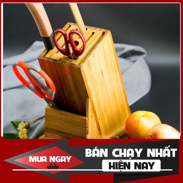 Hộp Đựng Dao Kéo Nhà Bếp Bằng Gỗ Tre Tự Nhiên, Tinh Tế Bảo Vệ Môi Trường, có đế chống trượt và khe thoát nước