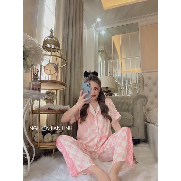 Bộ Ngủ Nữ Lụa Mặc Nhà Dễ Thương, Pijama Lụa Mango Cộc Tay Quần Dài Kiểu Dáng Hàn Quốc Cao Cấp