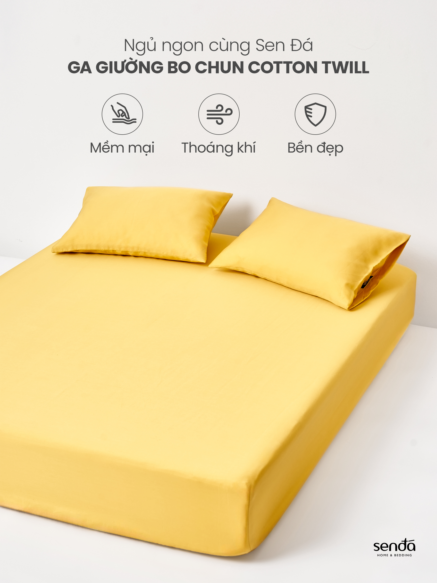 Ga giường 1m Cotton Twill Hàn Quốc Sen Đá Home Bedding cao cấp trơn màu, drap bo chun trải nệm, ra đệm 1mx2m