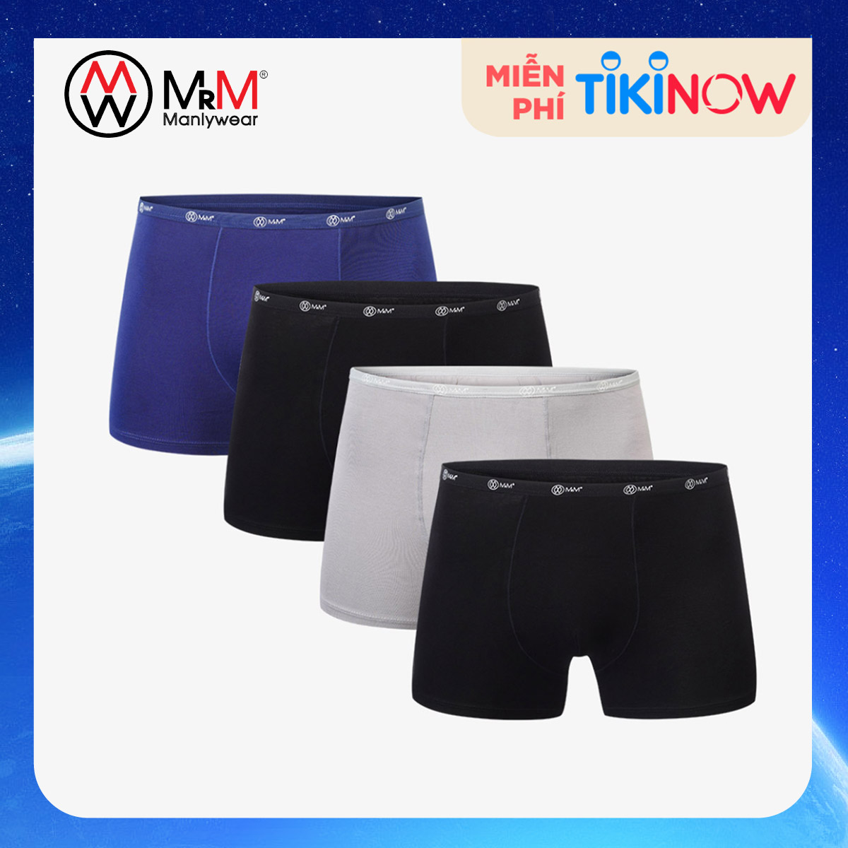 Hình ảnh Combo 4 quần lót nam Boxer sợi cạp 1cm sợi tre tự nhiên mềm mịn thấm hút mồ hôi, co giãn 4 chiều MRM Manlywear - Màu ngẫu nhiên