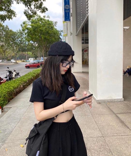 Áo croptop pholo thêu chữ hàn uzzang cực cute N