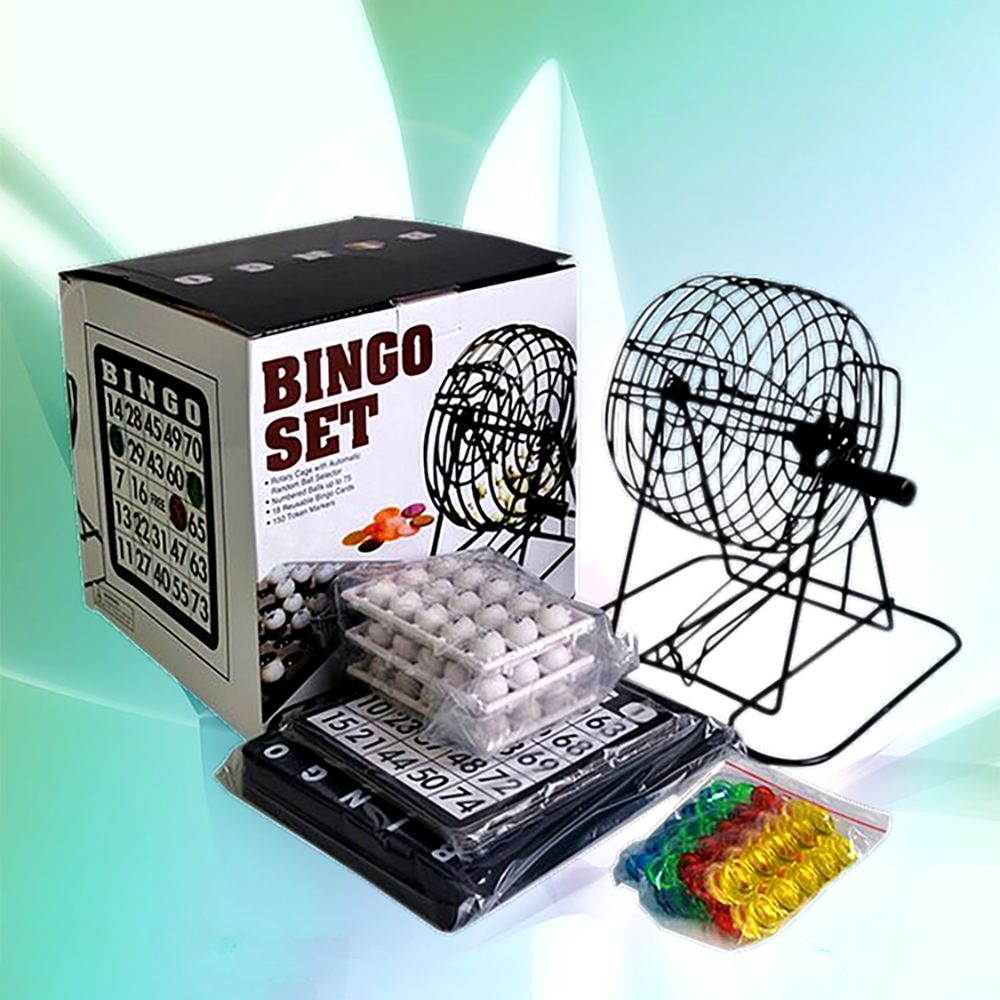 Bộ Đồ Chơi Lô Tô Bingo 75 Số Lồng Sắt Xịn - Lồng Quay Loto Xổ Số