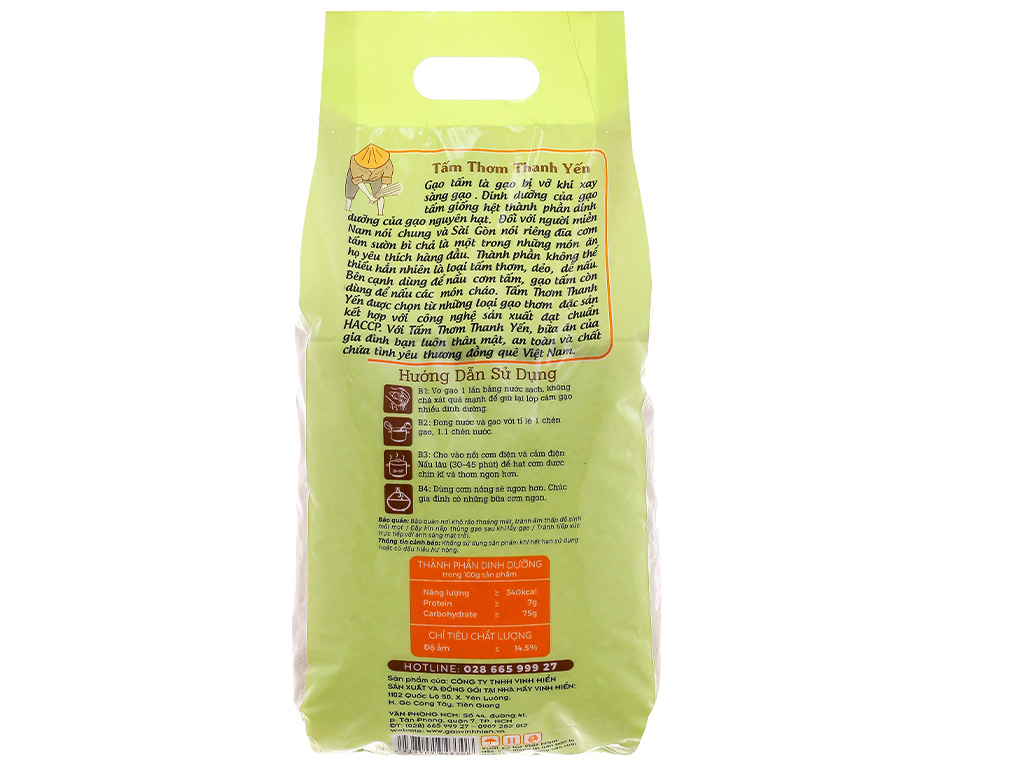 Gạo Tấm Thơm Thanh Yến túi 2kg Vinh Hiển - Gạo ngon 3 Không - Ngọt cơm, Ngọt cháo