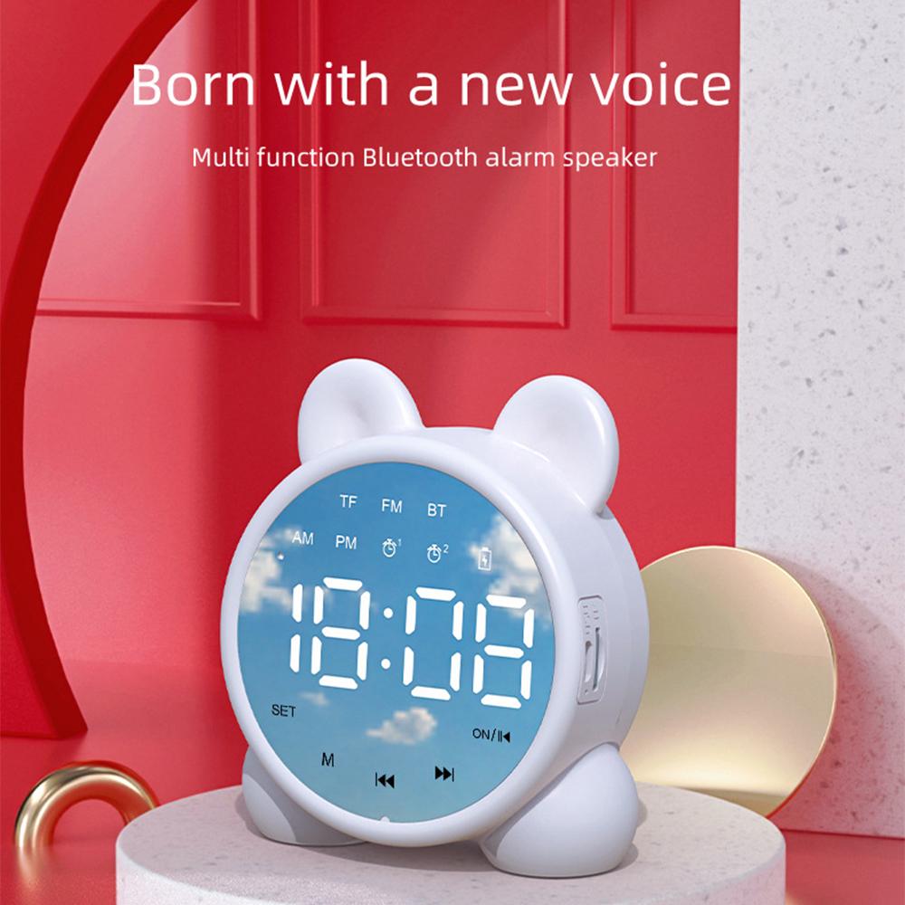 Trẻ em Bluetooth tương thích loa đồng hồ báo thức Giấc ngủ hẹn giờ trẻ em dễ thương trên giường báo thức đồng hồ báo thức LCD Digital Digital Display Wake-Up Color: Pink