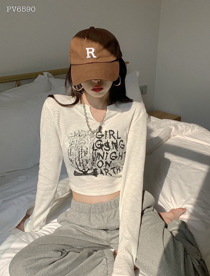 ÁO CROPTOP THUN GIẤY TAY DÀI SUÔNG RỘNG ĐI TIỆC ĐI CHƠI DẠO PHỐ ĐI BIỂN