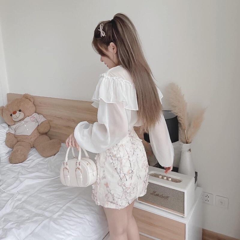 SET ÁO TRẮNG BÈO REN MIX CHÂN VÁY HOẠ TIẾT SIÊU XINH CHO NÀNG CÔNG SỞ, DẠO PHỐ