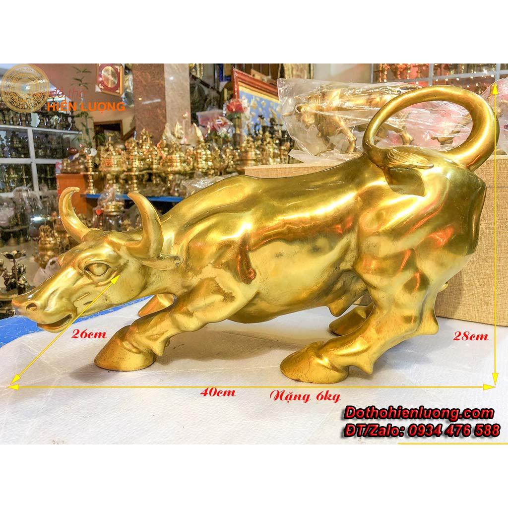 Tượng Trâu Chiến Bằng Đồng Vàng Dài 40cm- Tượng Trâu Phong Thủy