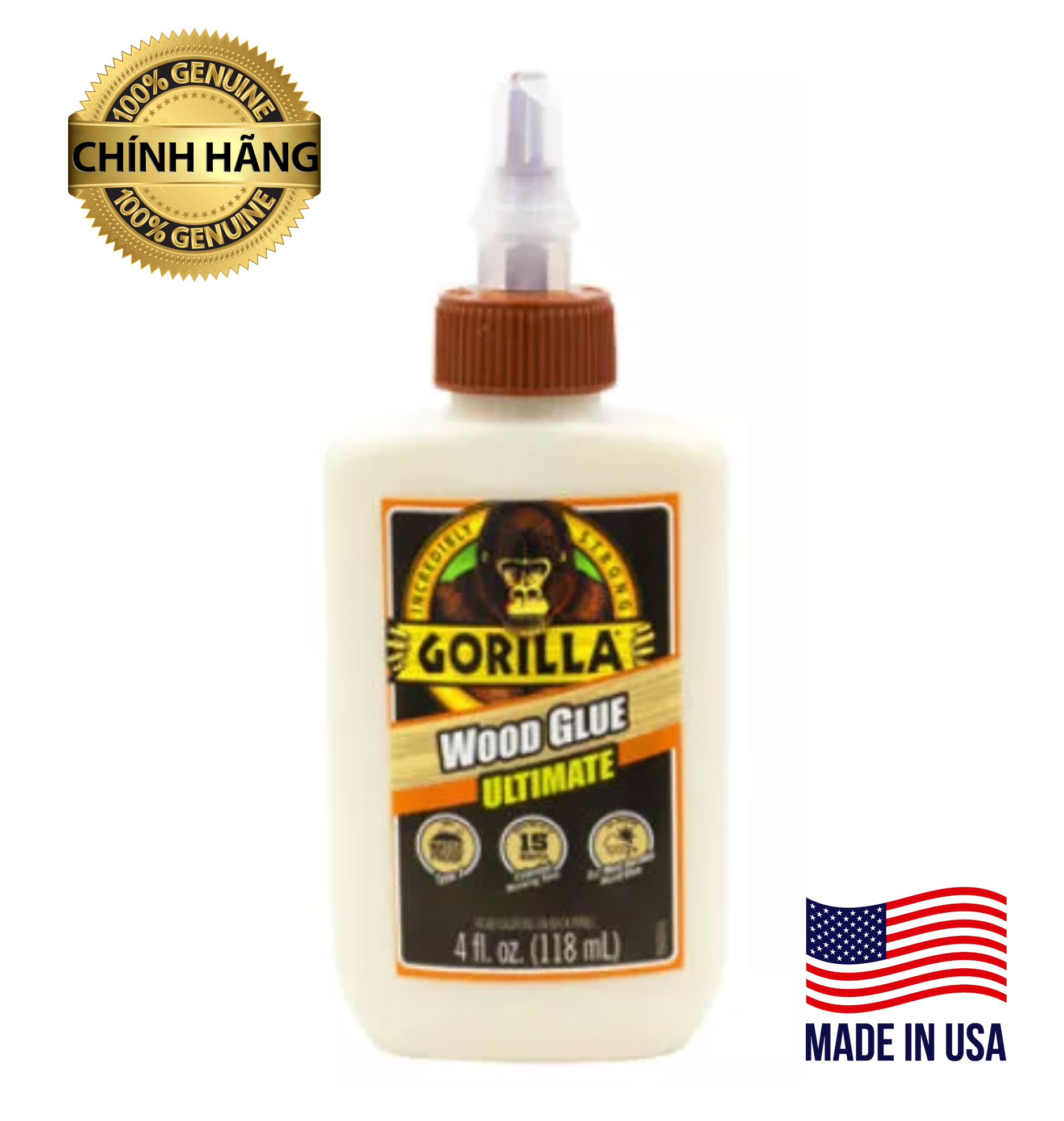 Keo dán gỗ chuyên chống nước Gorilla Wood Ultimate dán mọi loại gỗ đáp ứng chống thấm nước, không mùi hàng Mỹ chính hãng