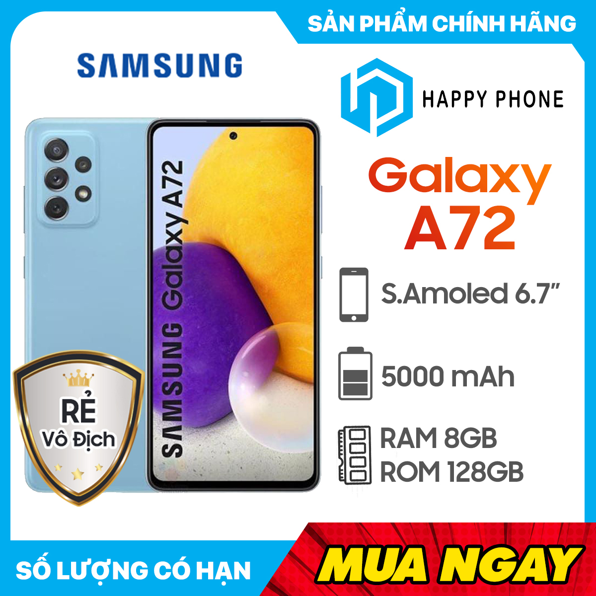 Điện Thoại Samsung Galaxy A72 (8GB/128GB) - ĐÃ KÍCH HOẠT BẢO HÀNH ĐIỆN TỬ - Hàng Chính Hãng